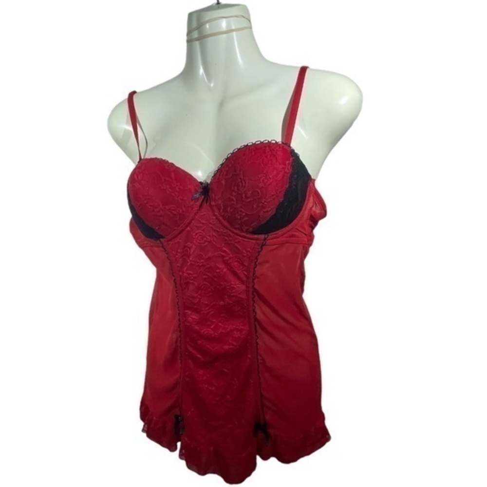 Candy Couture Womens Teddy Lingerie Red Black Lace Babydoll Size Large